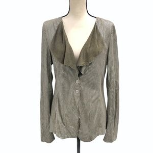 EMPORIO ARMANI LEATHER OLIVE/SILVER PINSTRIPE JACKET